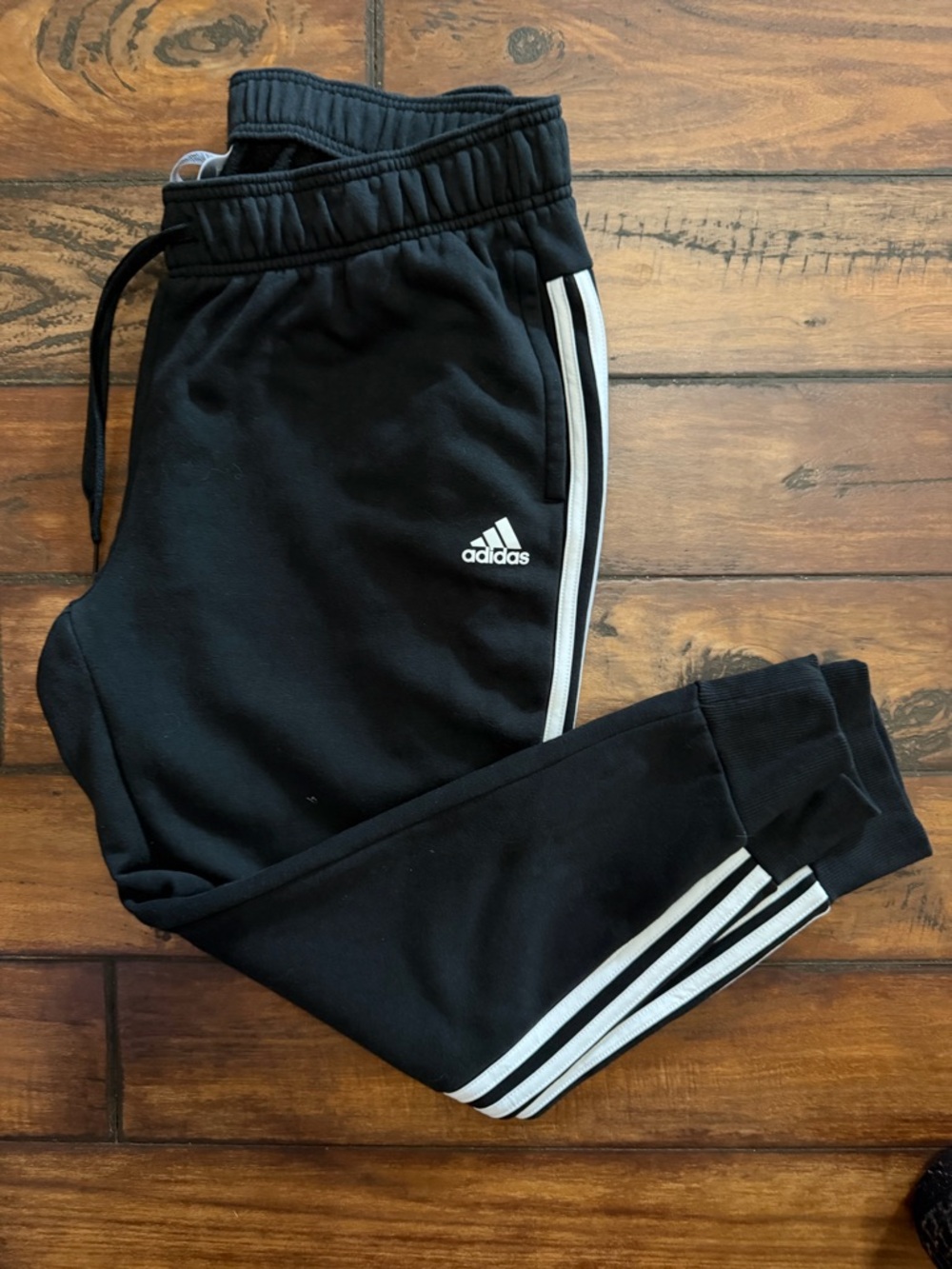 Adidas Black Joggers with White Side Stripes and Pockets